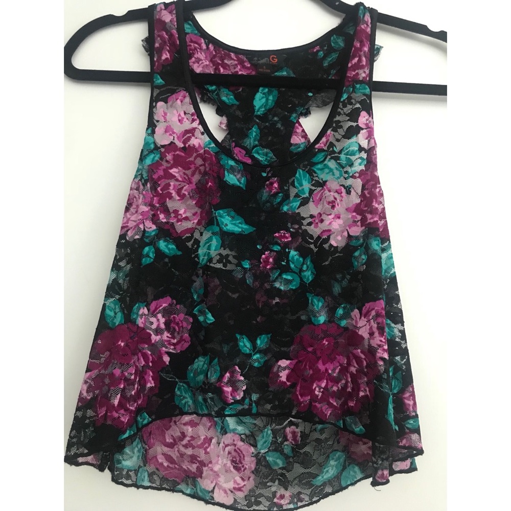 G by guess sheer floral racer back